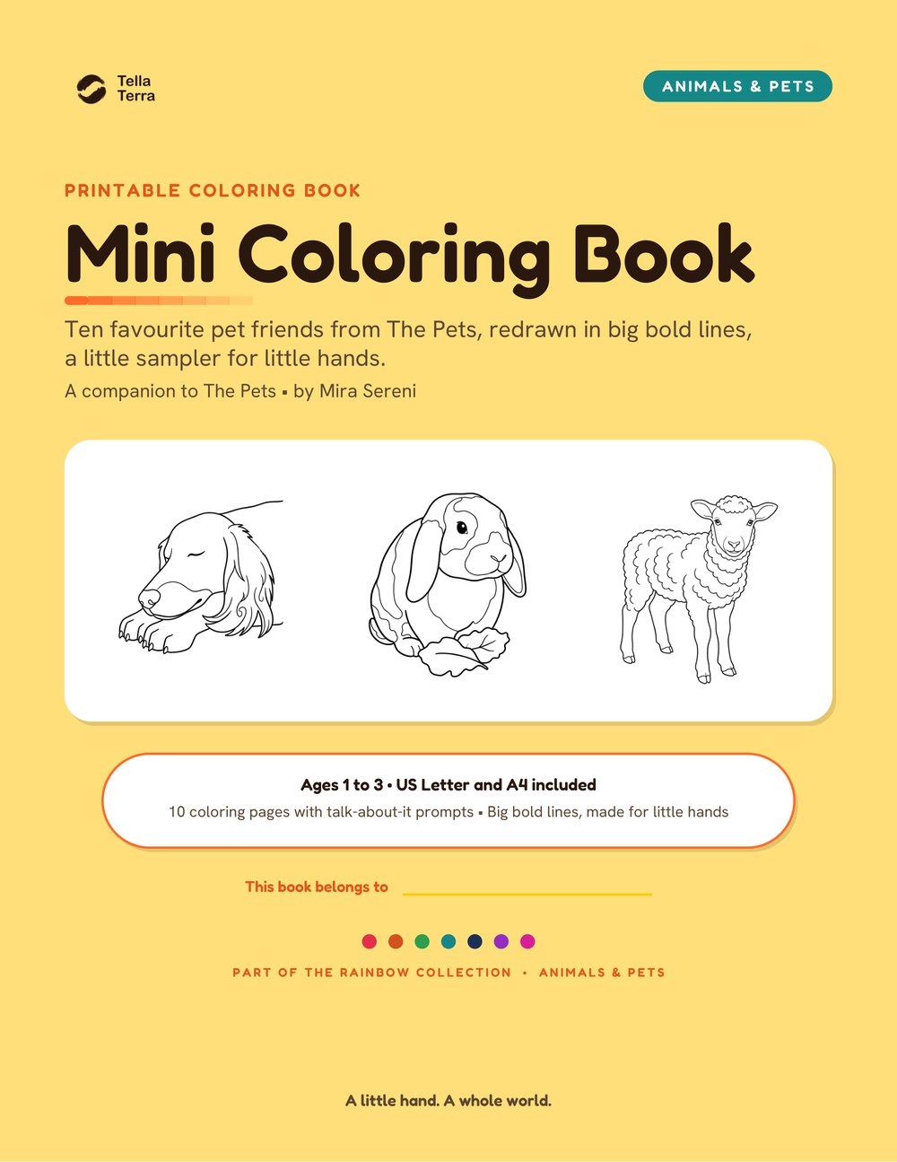 Cover of The Pets Coloring Book, ten animal friends to color