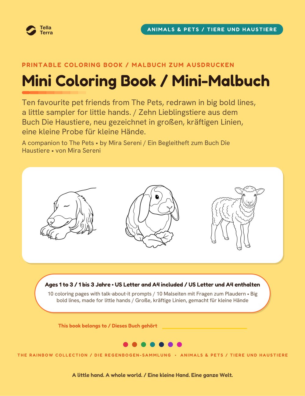 Cover of The Pets Coloring Book, English and German edition, Tella Terra: The Pets