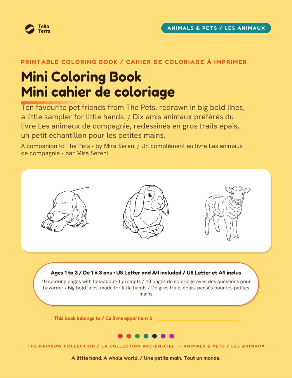 Cover of The Pets Coloring Book, English and French edition, Tella Terra: The Pets